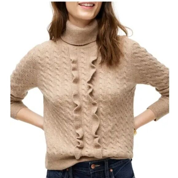 J.Crew Supersoft Ruffle Front Turtleneck In Old Forest Green Woman's Med Cozy - Picture 9 of 9